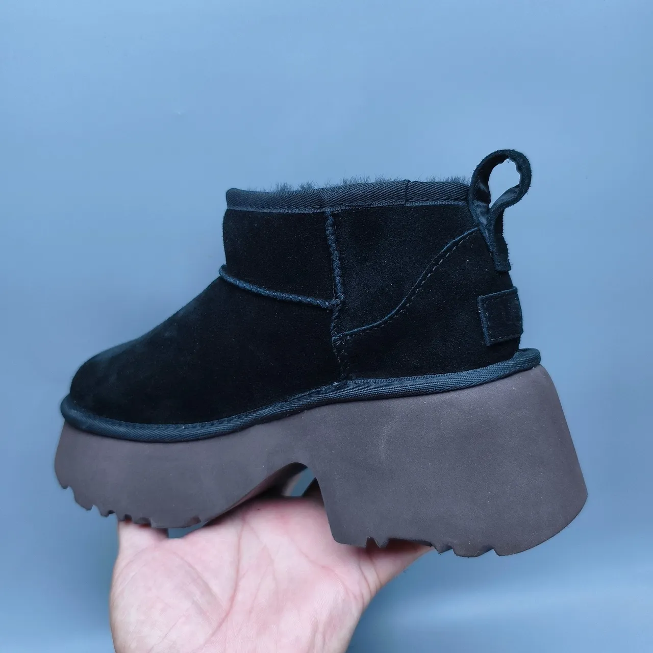 UGG Black Brown Suede Upper Shearling-Lined Snow Boots 4