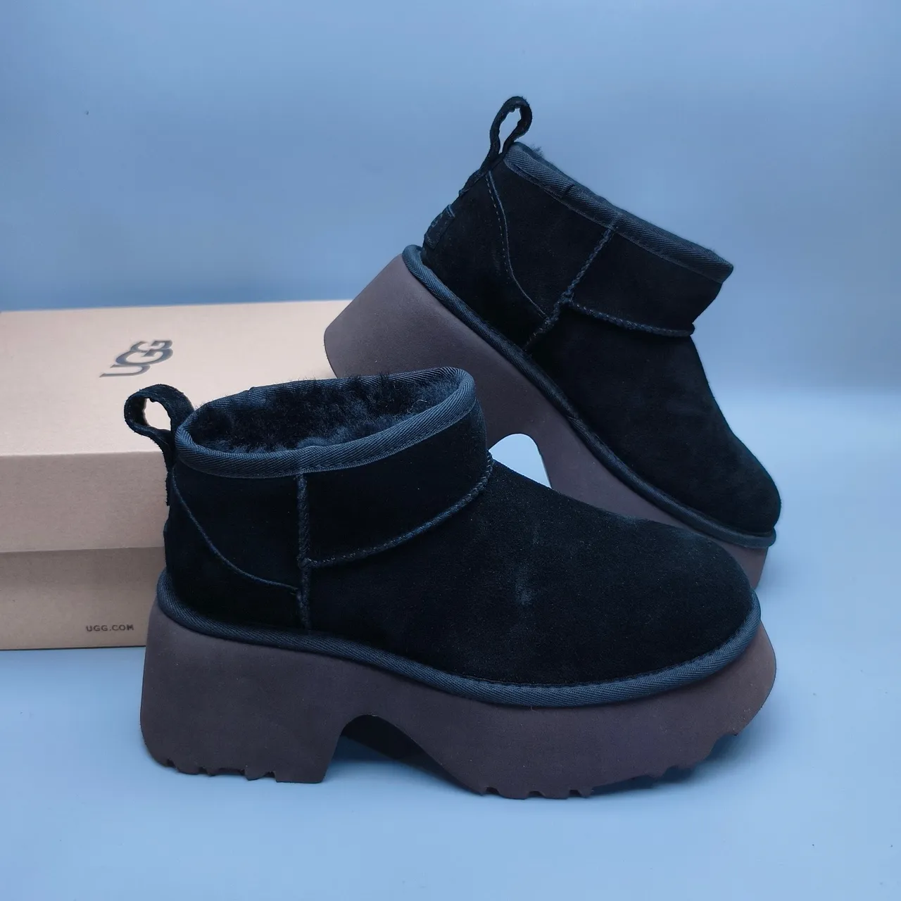 UGG Black Brown Suede Upper Shearling-Lined Snow Boots 5