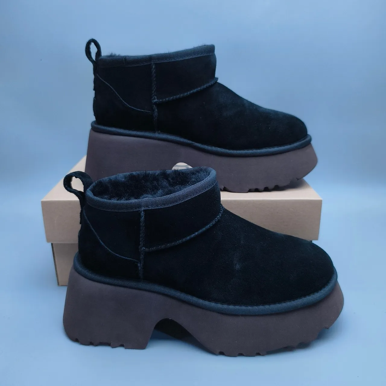 UGG Black Brown Suede Upper Shearling-Lined Snow Boots 6