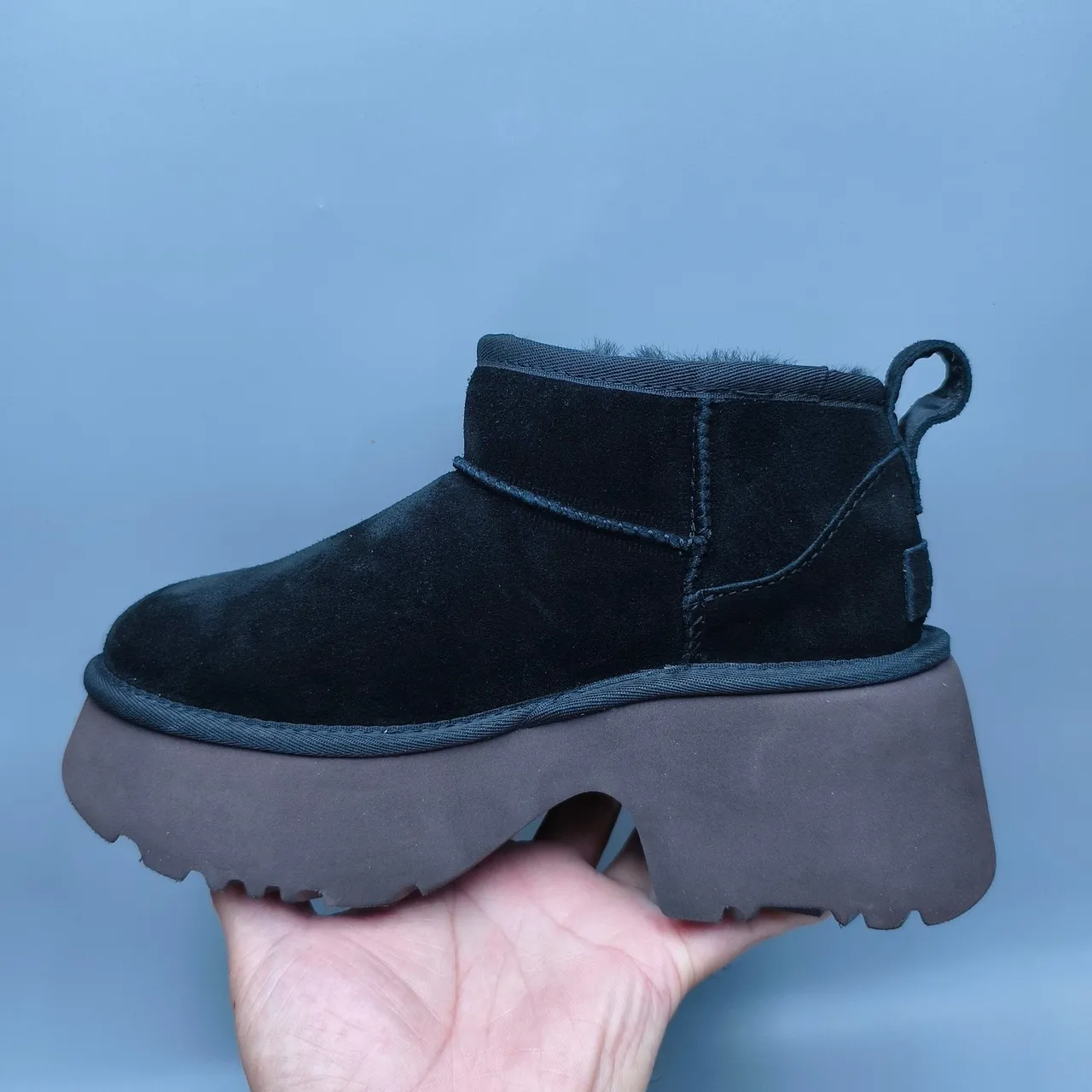 UGG Black Brown Suede Upper Shearling-Lined Snow Boots 7