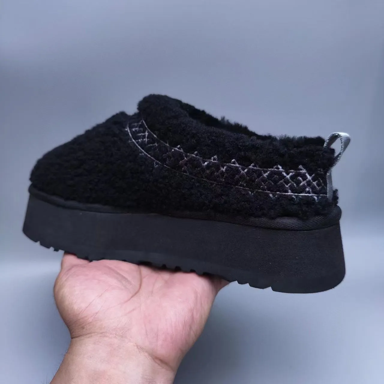 UGG Black Silver Platform Sole Shearling-Like Bouclé Upper Casual Shoes 2
