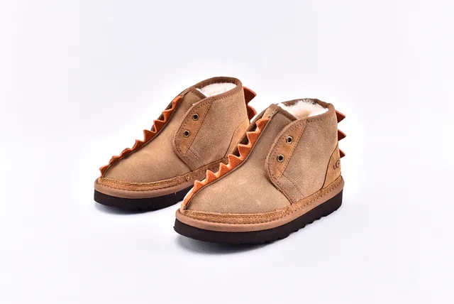 UGG Brown Beige Suede Upper Spiked Trim Snow Boots 2