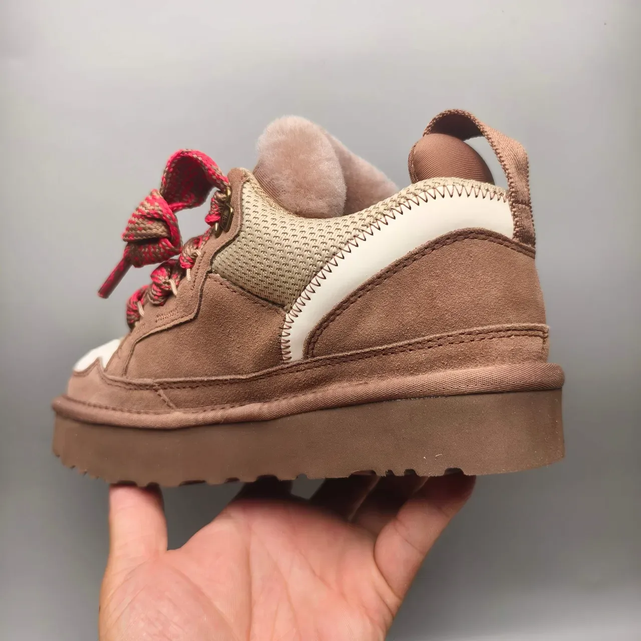 UGG Brown Pink Shearling-Lined Woven-Lace Sneakers 4