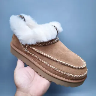 UGG Brown White Suede Upper Shearling-Lined Cuff Snow Boots