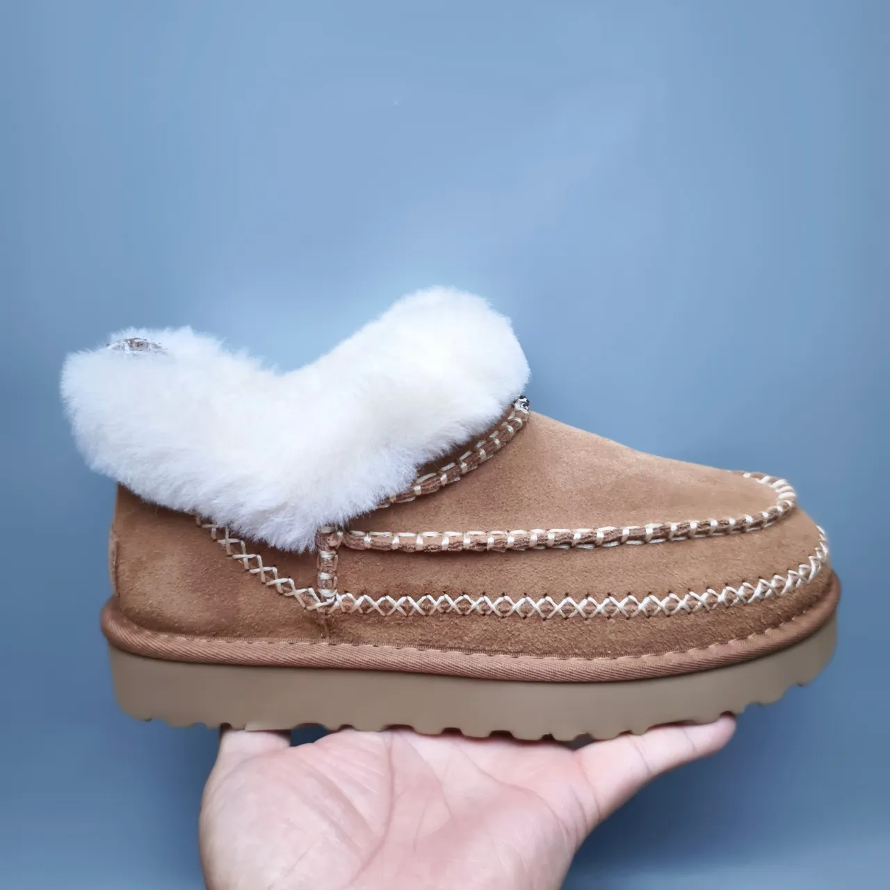 UGG Brown White Suede Upper Shearling-Lined Cuff Snow Boots 2