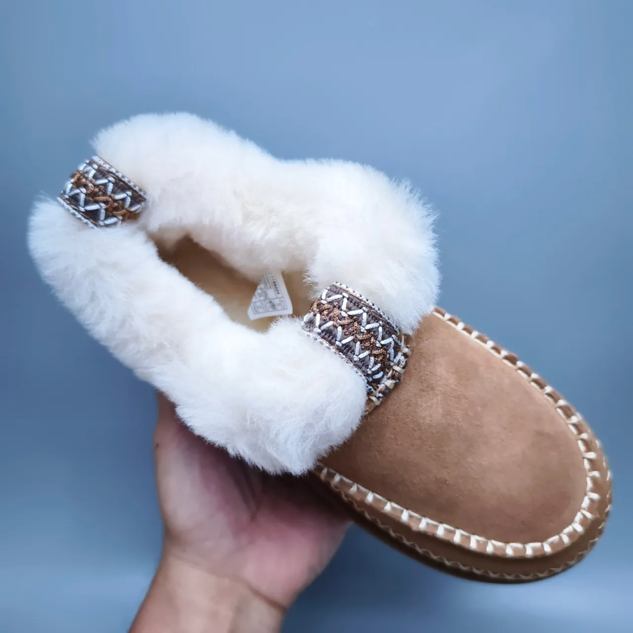 UGG Brown White Suede Upper Shearling-Lined Cuff Snow Boots 3