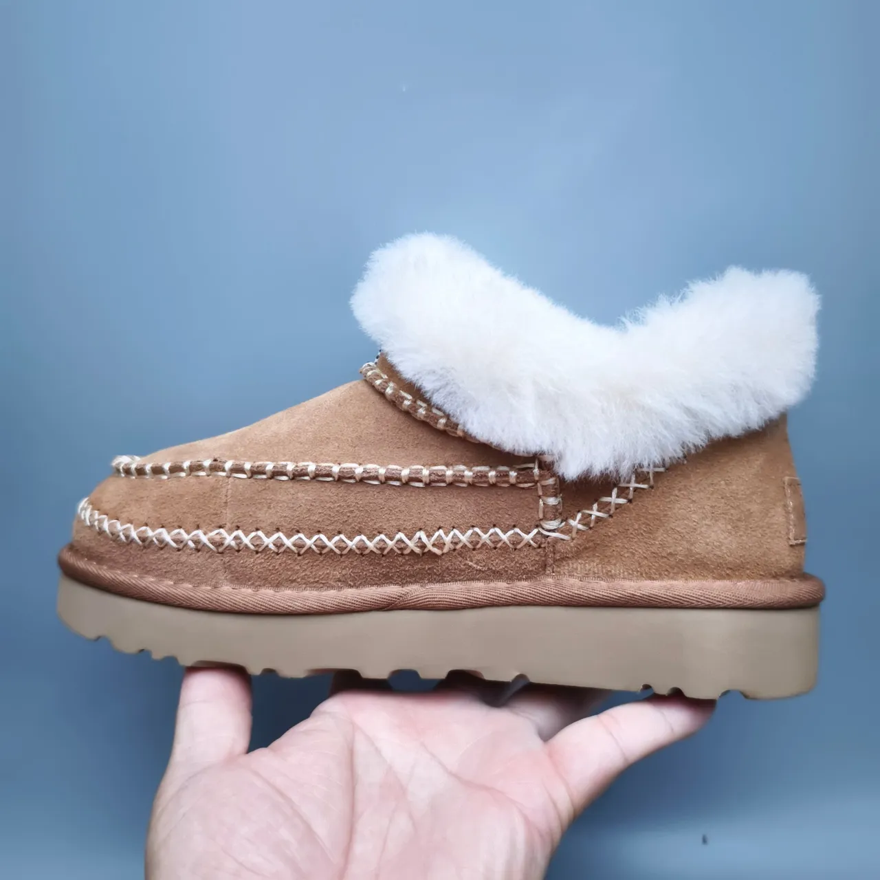 UGG Brown White Suede Upper Shearling-Lined Cuff Snow Boots 7