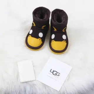 UGG Character-Faced Brown and Yellow Plush-Lined Snow Boots