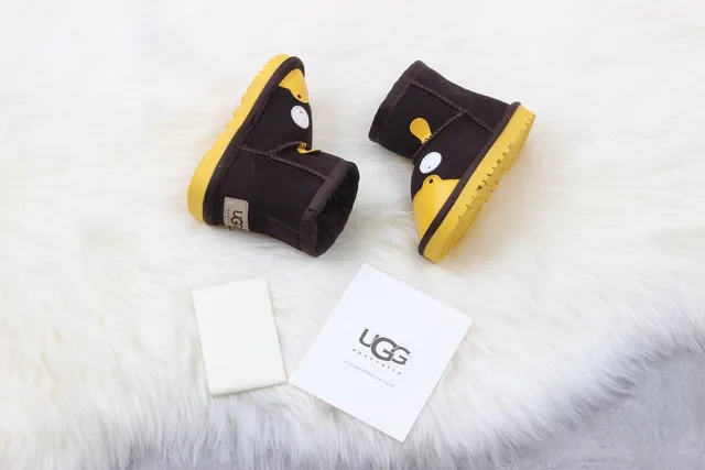 UGG Character-Faced Brown and Yellow Plush-Lined Snow Boots 6