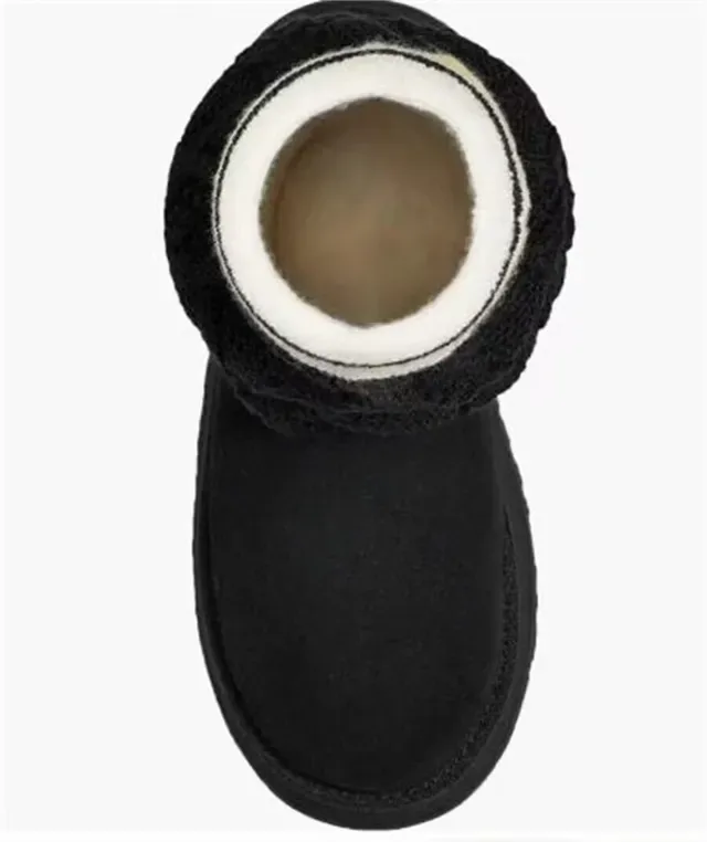 UGG Classic Black Yellow Platform Sole Ruched Knit Leg Warmer Knee Boots 8
