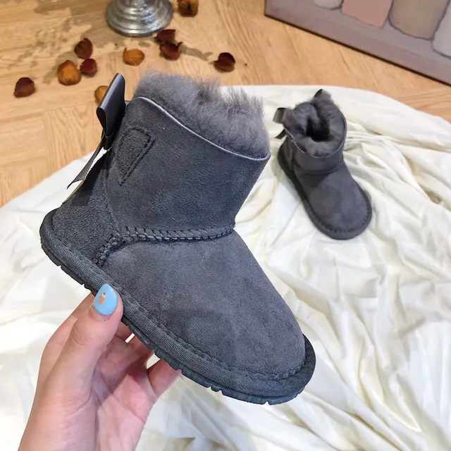UGG Classic Mini Bow Charcoal Gray Shearling-Lined Snow Boots 2
