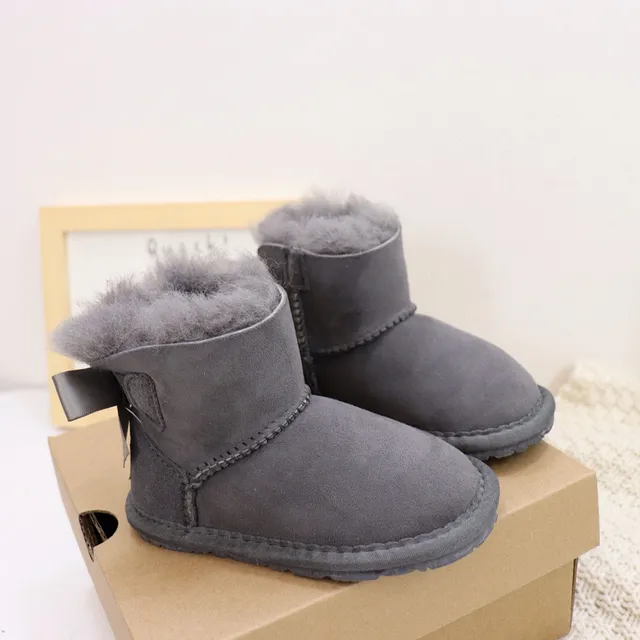 UGG Classic Mini Bow Charcoal Gray Shearling-Lined Snow Boots 5