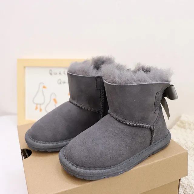 UGG Classic Mini Bow Charcoal Gray Shearling-Lined Snow Boots 6