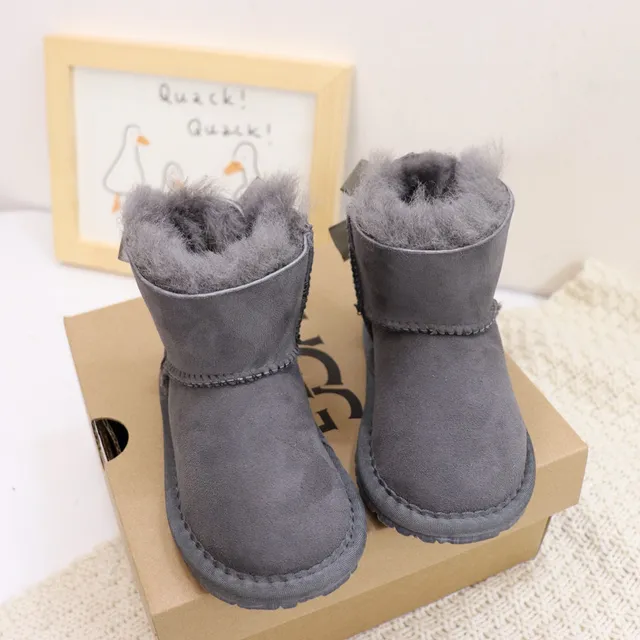 UGG Classic Mini Bow Charcoal Gray Shearling-Lined Snow Boots 7