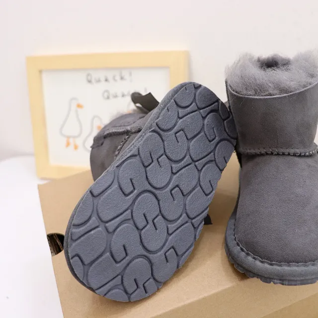 UGG Classic Mini Bow Charcoal Gray Shearling-Lined Snow Boots 8