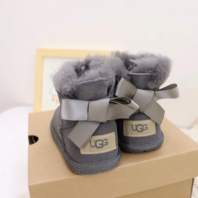 UGG Classic Mini Bow Charcoal Gray Shearling-Lined Snow Boots 9