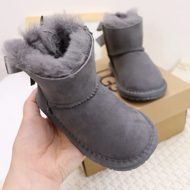 UGG Classic Mini Bow Charcoal Gray Shearling-Lined Snow Boots 10