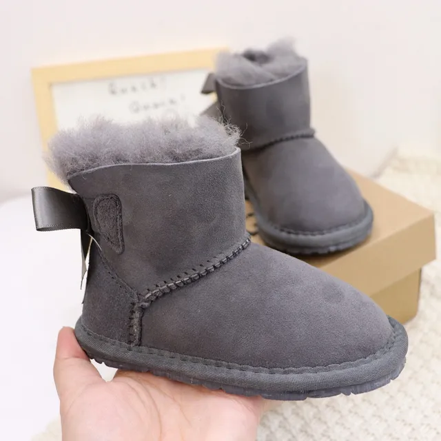 UGG Classic Mini Bow Charcoal Gray Shearling-Lined Snow Boots 11
