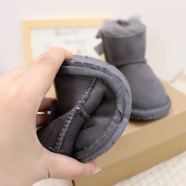 UGG Classic Mini Bow Charcoal Gray Shearling-Lined Snow Boots 12