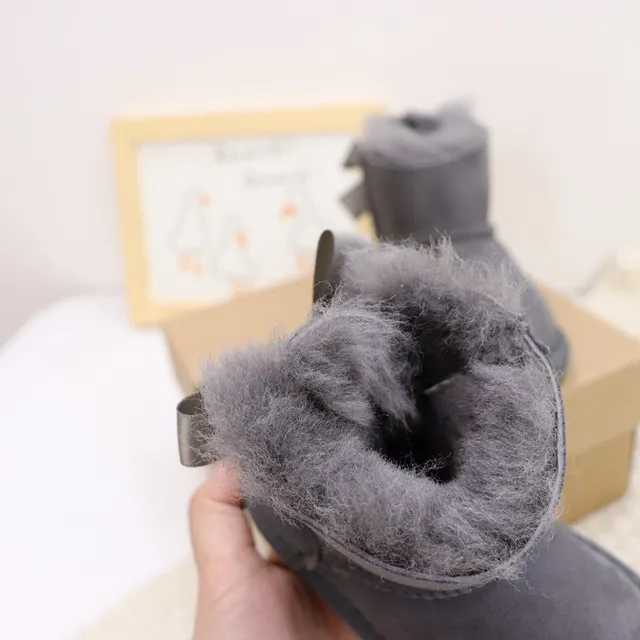 UGG Classic Mini Bow Charcoal Gray Shearling-Lined Snow Boots 13