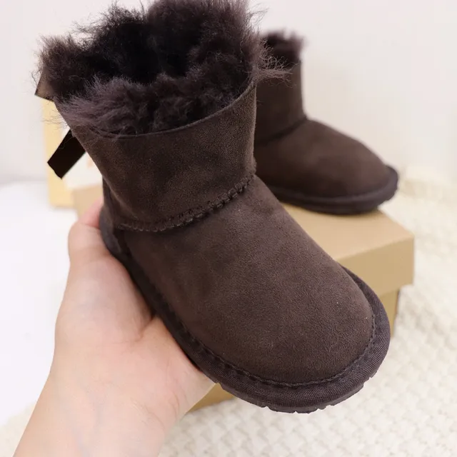 UGG Classic Mini Bow Charcoal Gray Shearling-Lined Snow Boots 22