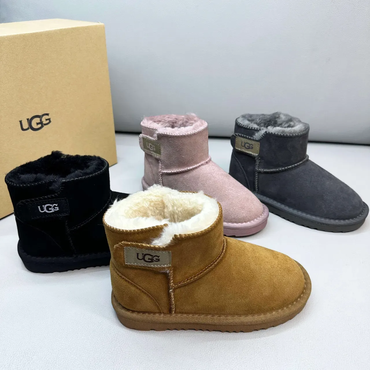 UGG Classic Mini Chestnut Suede Shearling-Lined Snow Boots 3
