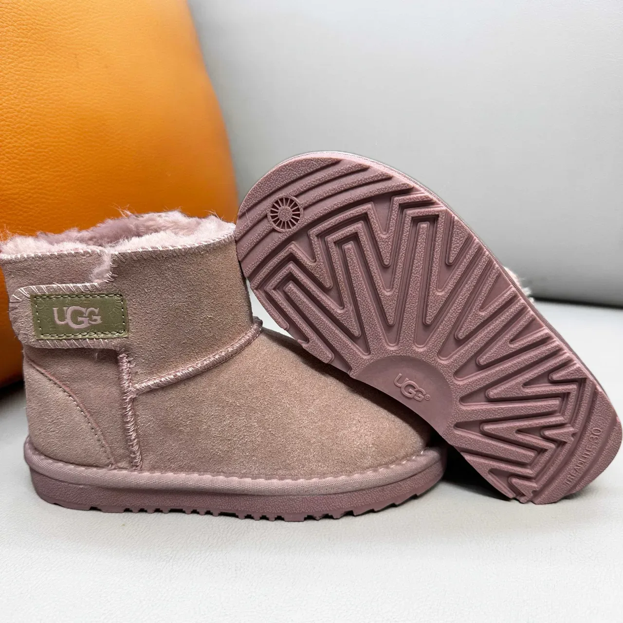 UGG Classic Mini Chestnut Suede Shearling-Lined Snow Boots 21