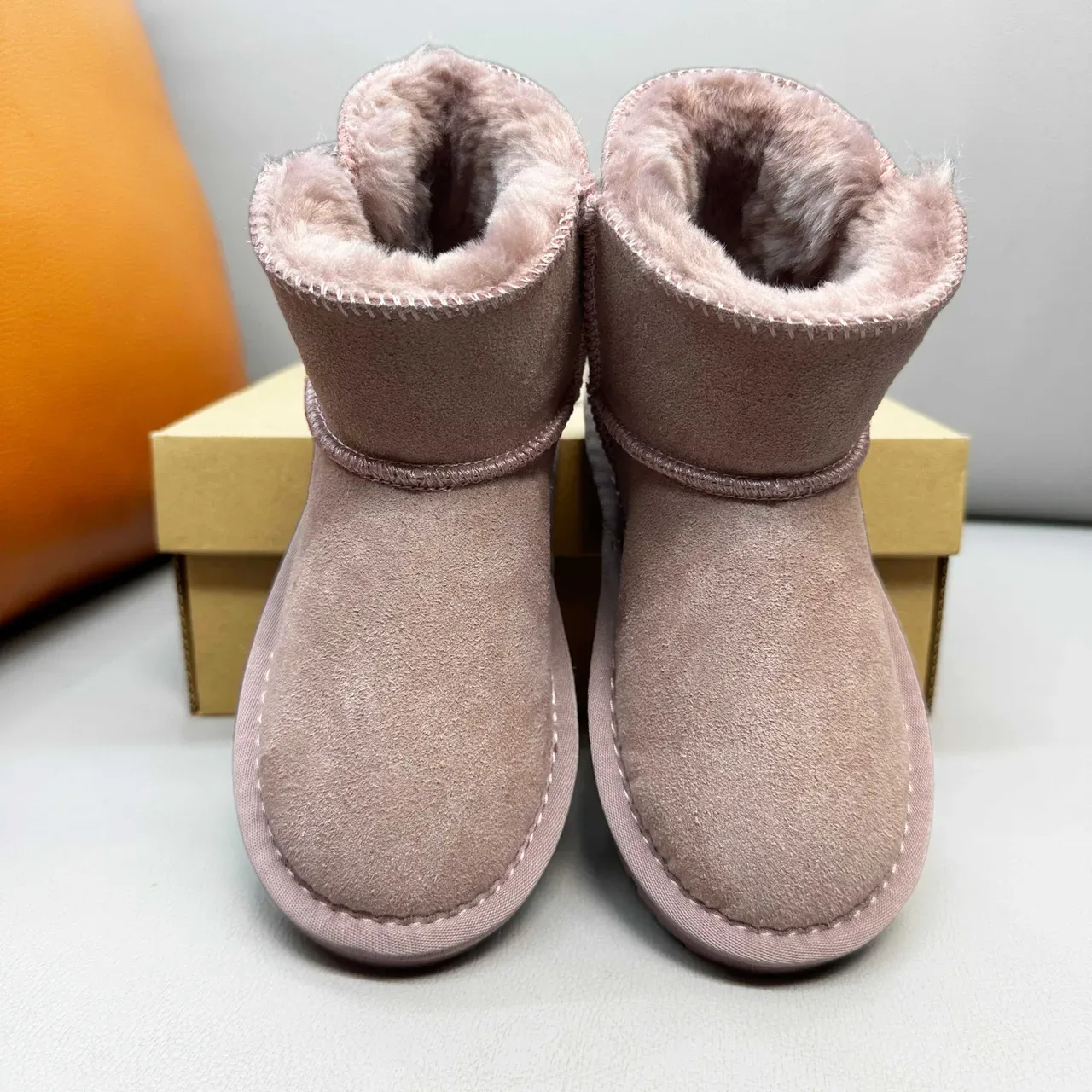 UGG Classic Mini Chestnut Suede Shearling-Lined Snow Boots 24