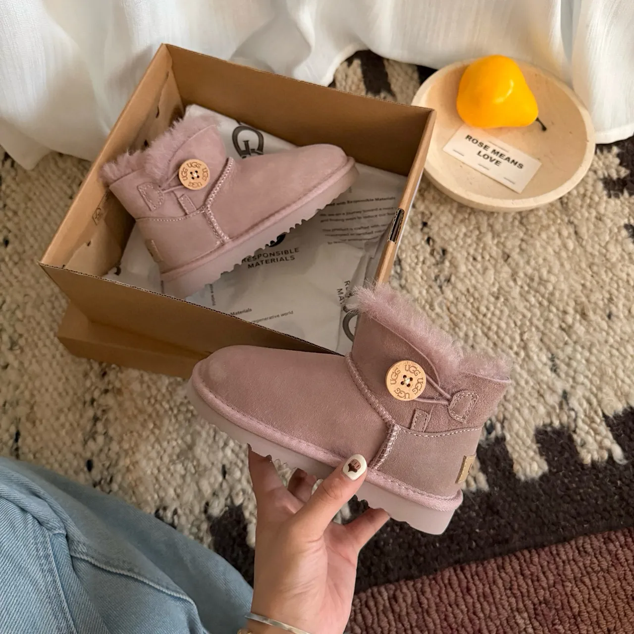 UGG Classic Mini Dusty Pink Shearling-Lined Snow Boots 3