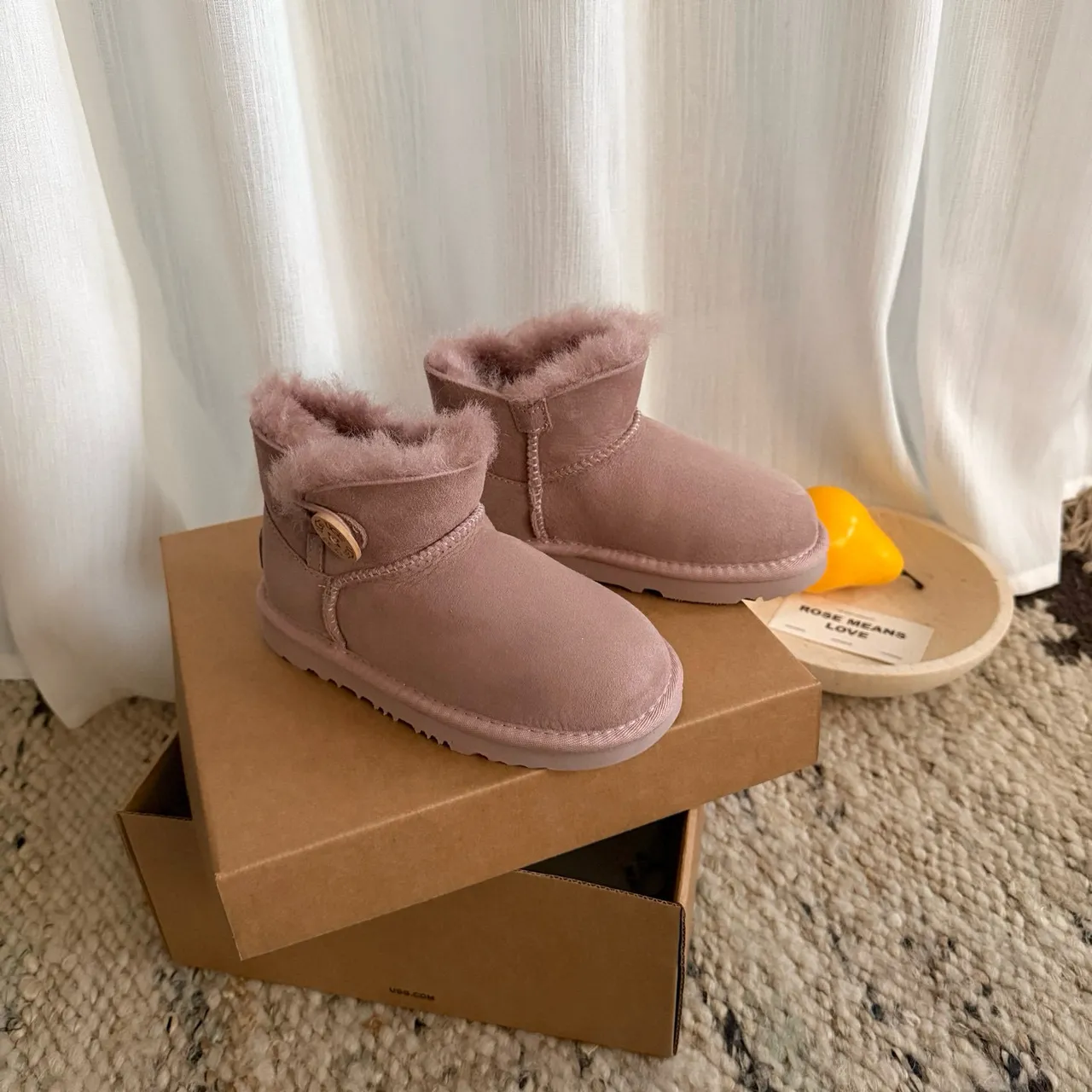 UGG Classic Mini Dusty Pink Shearling-Lined Snow Boots 4