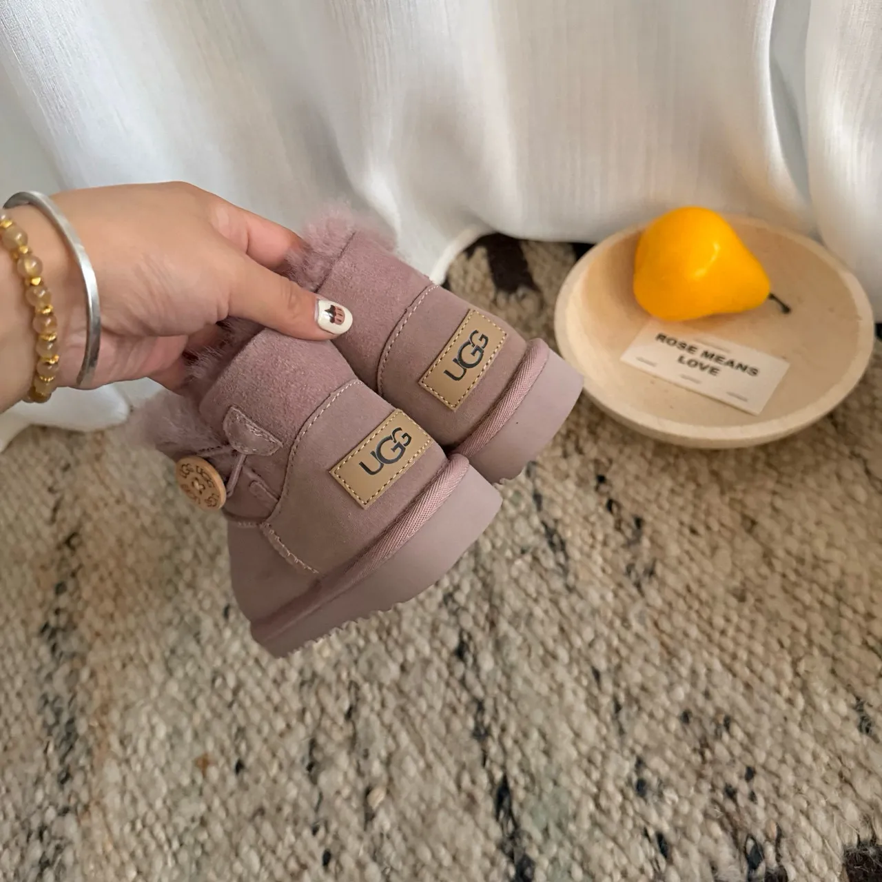 UGG Classic Mini Dusty Pink Shearling-Lined Snow Boots 7