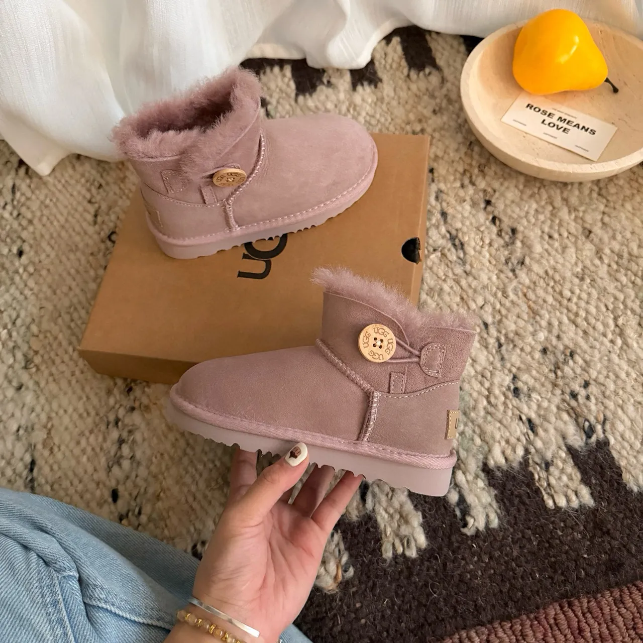 UGG Classic Mini Dusty Pink Shearling-Lined Snow Boots 8