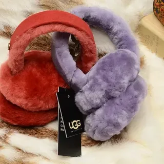 UGG Classic Red Purple Plush Shearling-Lined Rounded Ear Cups Beanie