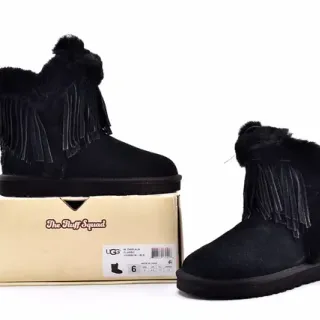 UGG Darlala Classic Black Fringed Shearling-Cuffed Ankle Boots