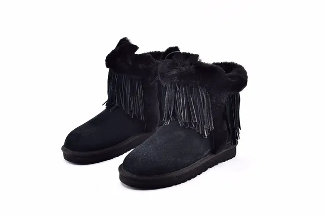 UGG Darlala Classic Black Fringed Shearling-Cuffed Ankle Boots 2