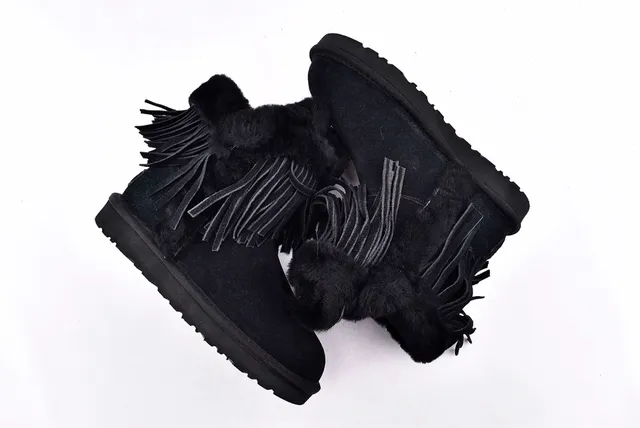UGG Darlala Classic Black Fringed Shearling-Cuffed Ankle Boots 3