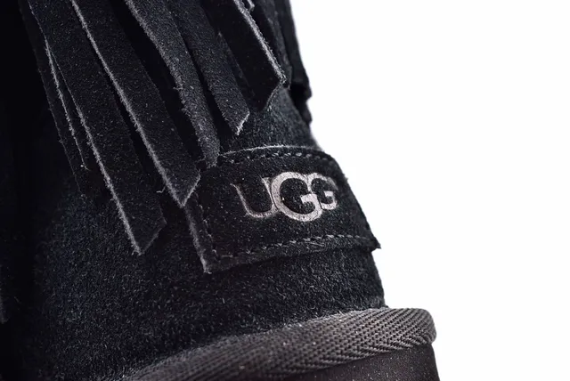 UGG Darlala Classic Black Fringed Shearling-Cuffed Ankle Boots 5
