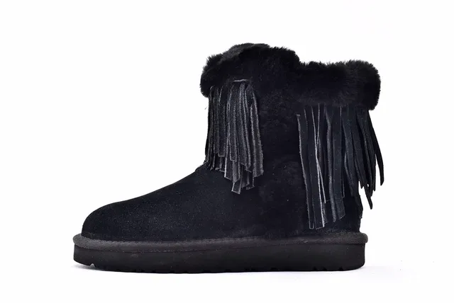 UGG Darlala Classic Black Fringed Shearling-Cuffed Ankle Boots 8