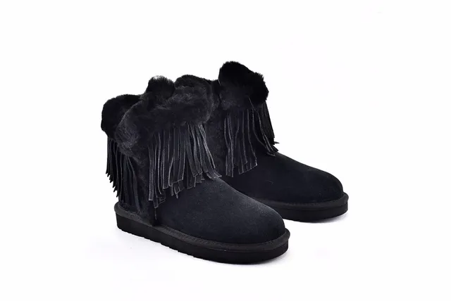 UGG Darlala Classic Black Fringed Shearling-Cuffed Ankle Boots 9