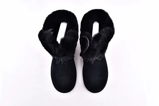 UGG Darlala Classic Black Fringed Shearling-Cuffed Ankle Boots 12