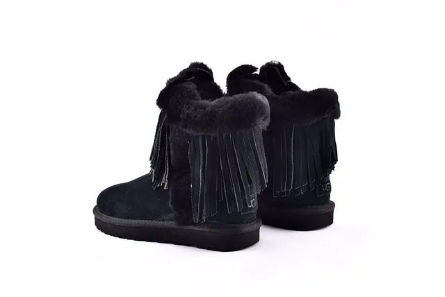 UGG Darlala Classic Black Fringed Shearling-Cuffed Ankle Boots 14