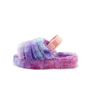 UGG बहुरंगी गुलाबी फजी फॉक्स फर ग्रेडिएंट कलरवे स्लिपर्स