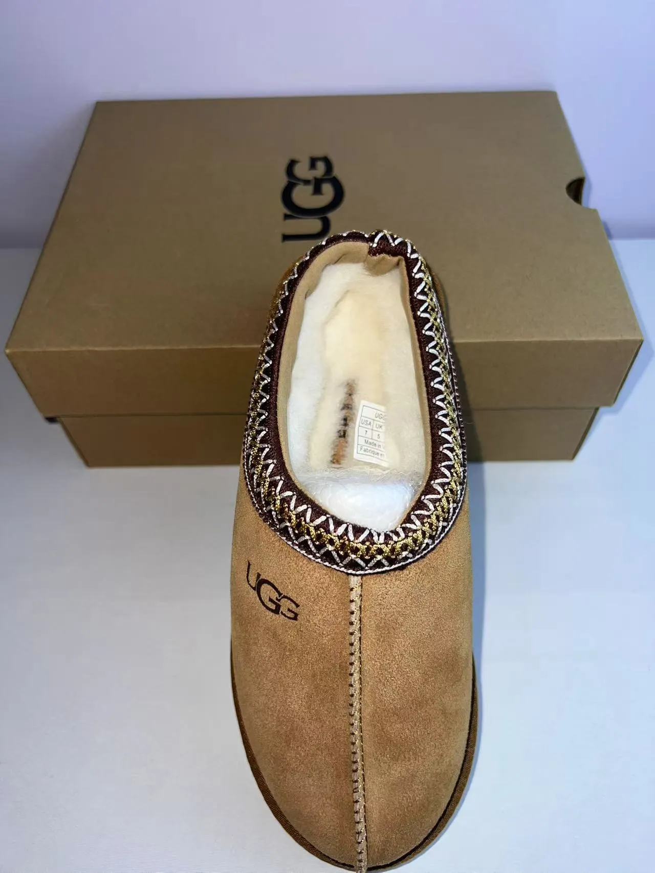 UGG Tasman Beige Brown Daim Pièce Supérieure Détail de Garniture Tissée Chaussures Casuales 3