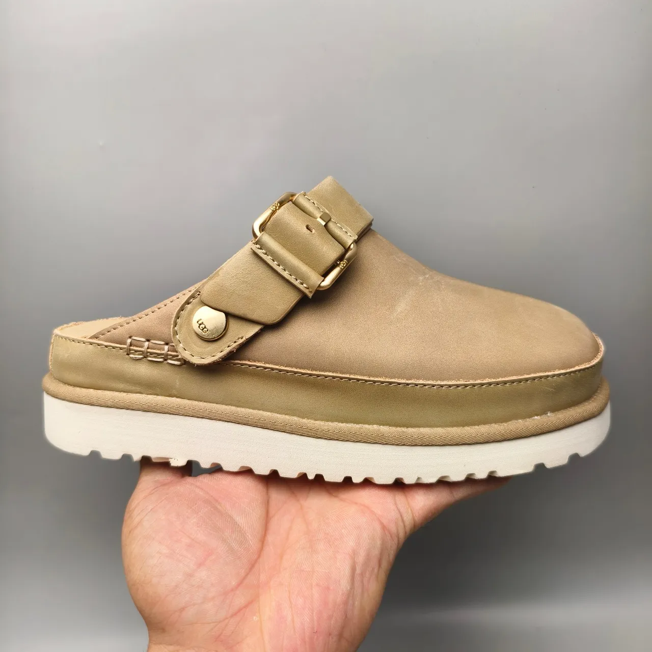 UGG Tasman Beige Buckle Strap Platform Slipper 2