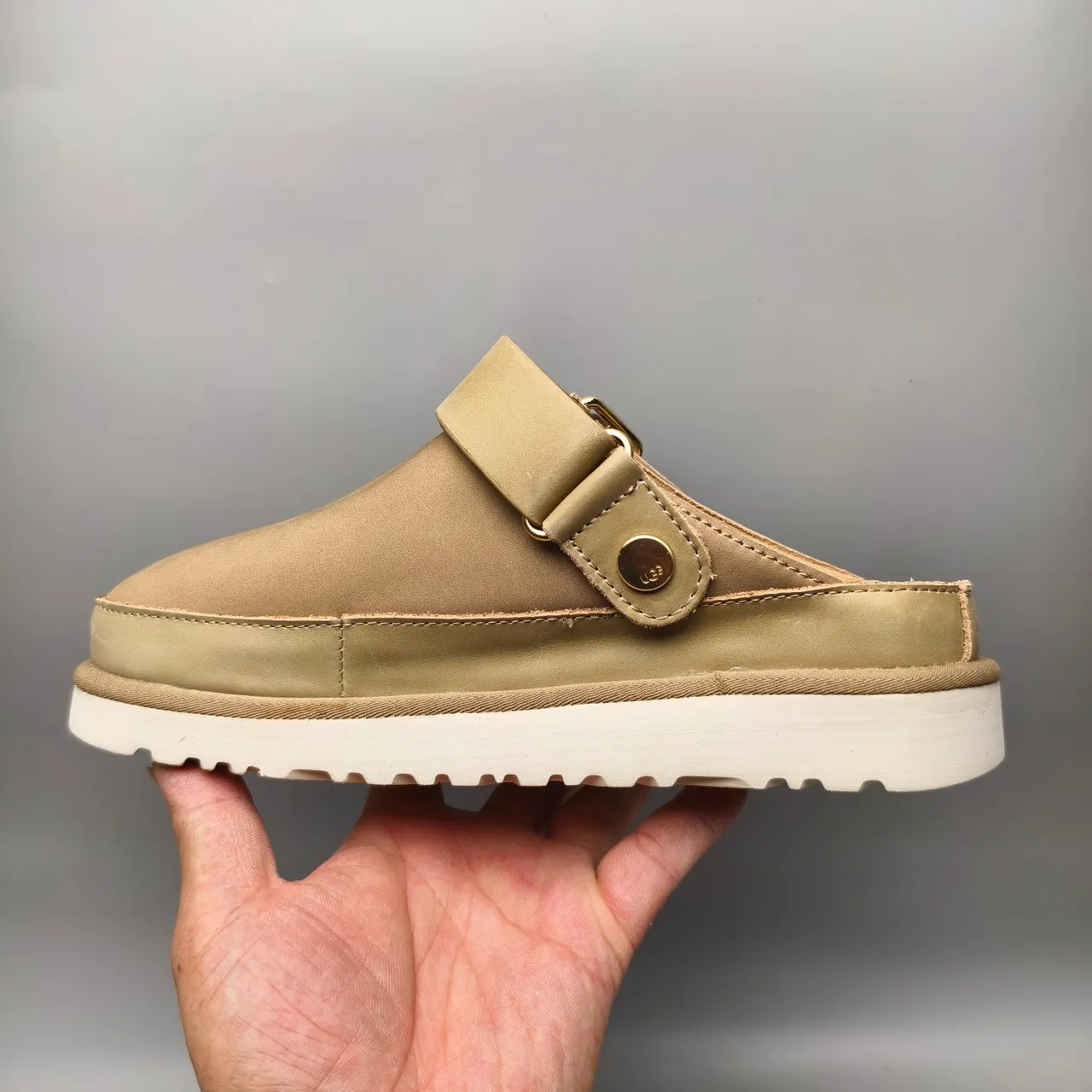 UGG Tasman Beige Buckle Strap Platform Slipper 7