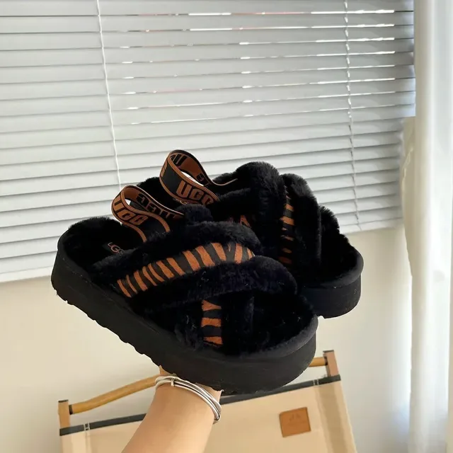 UGG Tasman Black Orange Platform Fuzzy Slippers 6