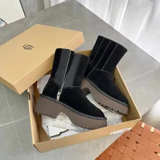 UGG Tasman Black Suede Platform Ankle Boots