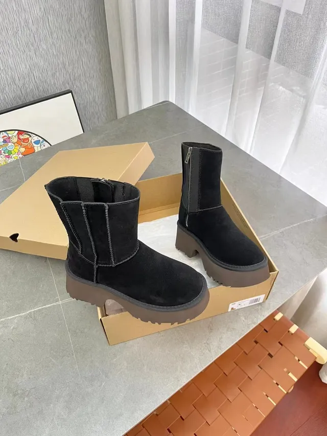 UGG Tasman Black Suede Platform Ankle Boots 5