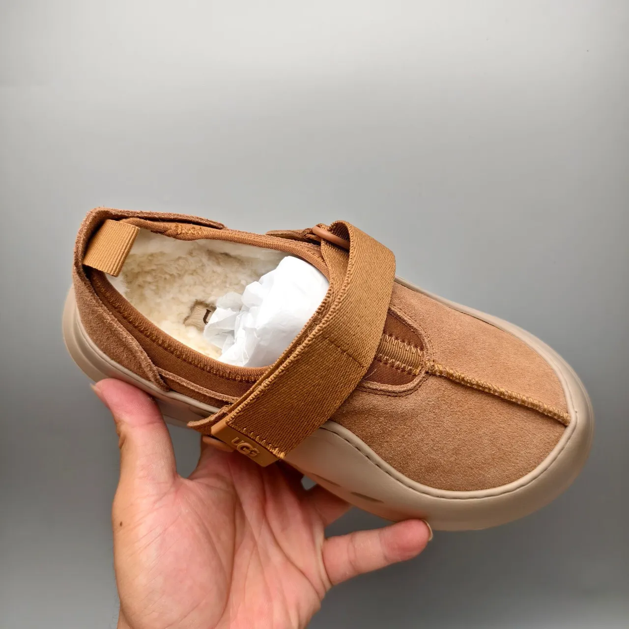 UGG Tasman Brown Beige Suede Upper Adjustable Strap Closure Casual Shoes 3
