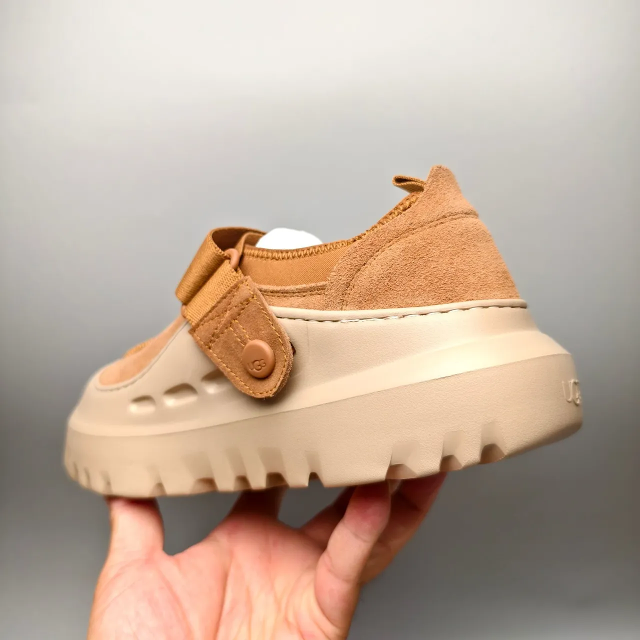 UGG Tasman Brown Beige Suede Upper Adjustable Strap Closure Casual Shoes 4
